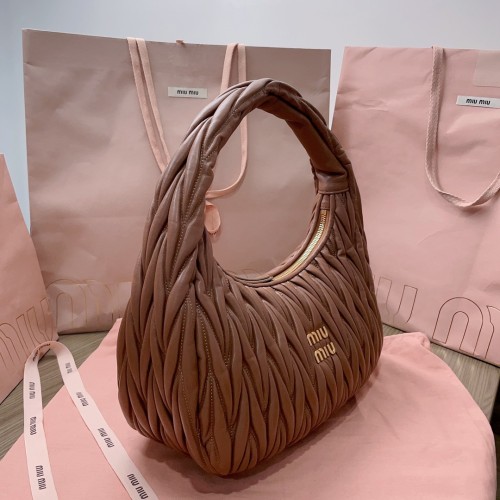 MiuMiu Womens Fashion Handbags Shoulder Bag Leather Luxury Brand Miu Miu Wander Matelasse Nappa Leather Hobo Bag  