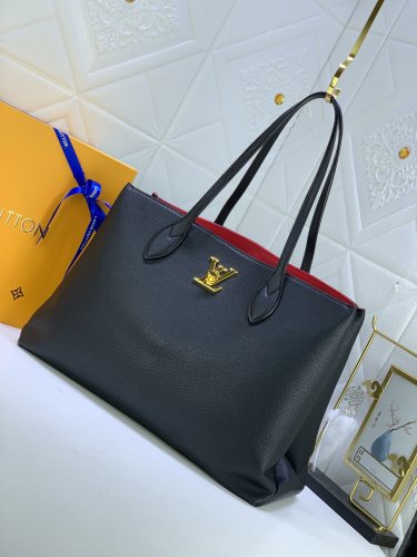 Louis Vuitton Womens Bags Handbags Luxury Brand Fashion Type LOCKME SHOPPER Black Grained calf leather M57345  