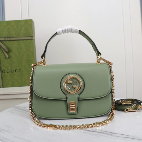 Gucci Womens Bags Shoulder Messenger Bag Luxury Brand Gucci Blondie top-handle bag in light green leather with Original Box  