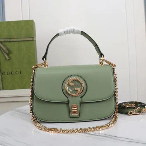 Gucci Womens Bags Shoulder Messenger Bag Luxury Brand Gucci Blondie top-handle bag in light green leather with Original Box  