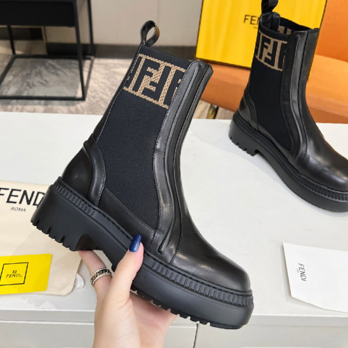 Fendi Womens Shoes Fashion Boots Luxury Brand Fendi Fendigraphy Black leather biker boots with Original Box 8T8355AKY6F1H1K