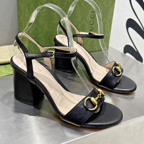 Gucci Womens Shoes Slippers Sandals Summer Design Luxury Brand Black Leather Mid-Heel Sandal with Original Box 453379 A3N00 1000