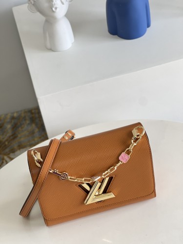 Louis Vuitton Womens Bags Shoulder Messenger Bags Luxury Brand TWIST MM M20846 with Original Box Gold Cipango Beige Epi grained leather
