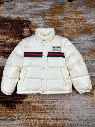 Gucci Design Womens Winter Windprood Down Jackets Keep Warm 90% White Duck Down Padded nylon bomber jacket with Web in white 683216 Z8AQX 9133