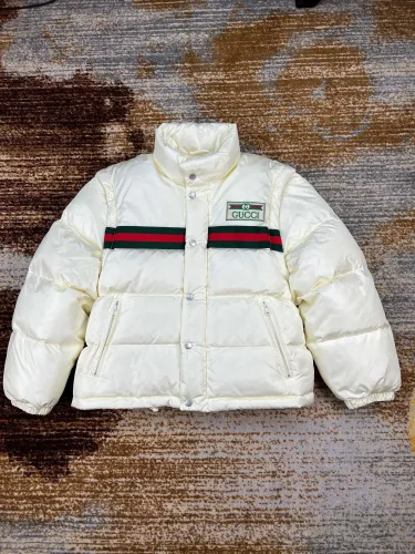 Gucci Design Womens Winter Windprood Down Jackets Keep Warm 90% White Duck Down Padded nylon bomber jacket with Web in white 683216 Z8AQX 9133