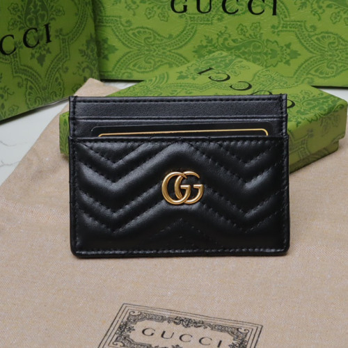 Gucci Womens Bag Wallets Card Holder Luxury Brand Black Leather GG Marmont Card Case with Original Box