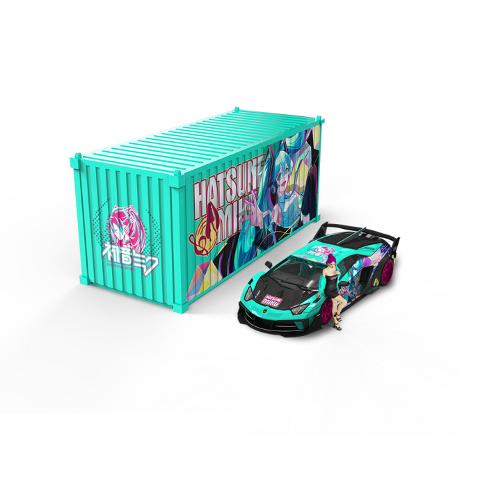 1:64 藍寶堅尼GTEVO 初音塗裝痛車模擬合金汽車模型