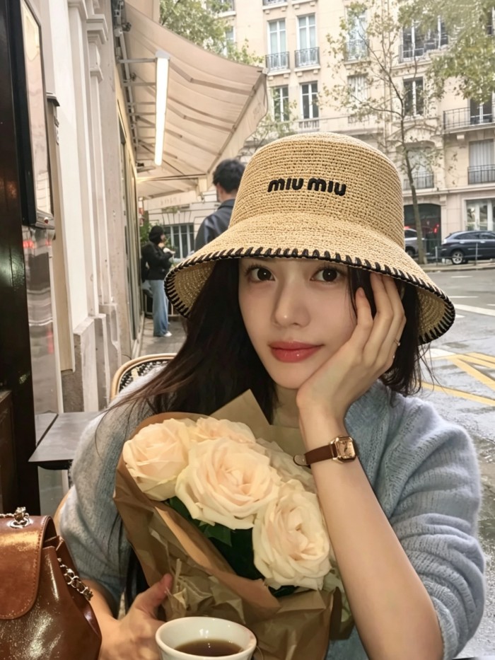 Embroidery raffia straw hat
