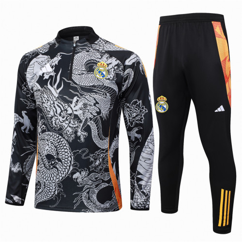 Mens Real Madrid Training Suit Black Dragon 2024/25