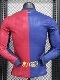24-25Mens  Barcelona Home Long Sleeve Player Version Soccer Jersey