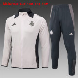 Kids Real Madrid Jacket + Pants Training Suit Light Grey 2024/25