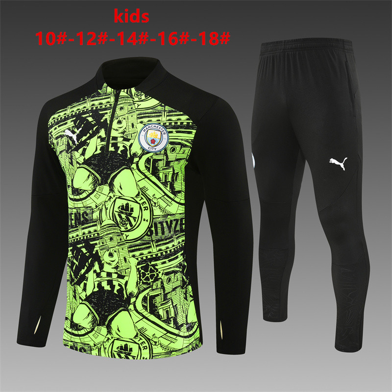 Kids Manchester City Training Suit Green - Black 2024/25