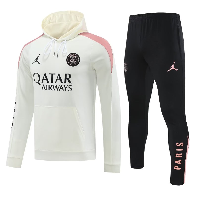 Mens PSG Hoodie Sweatshirt + Pants Training Suit Cream 2024/25
