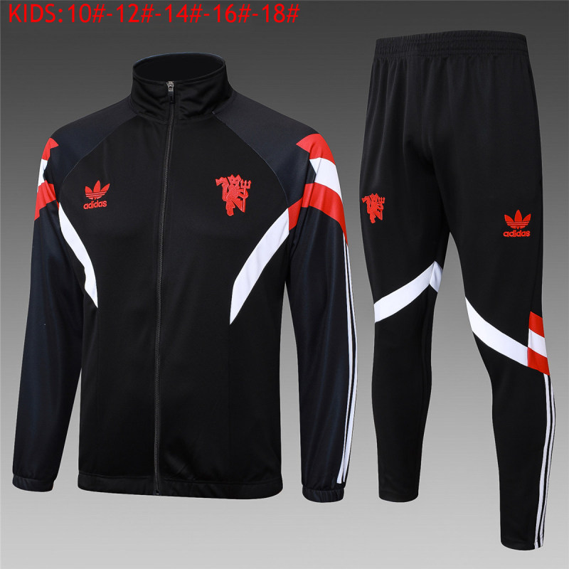 Kids Manchester United Jacket + Pants Training Suit Black 2024/25