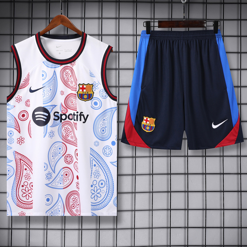 24-25 Mens Barcelona White Vest Short traning suit