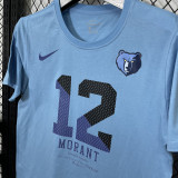 T191 Grizzlies MORANT #12 Lake blue High Quality Casual T-Shirt