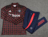 24-25 Man Utd Red black Kids Half Pull Tracksuit