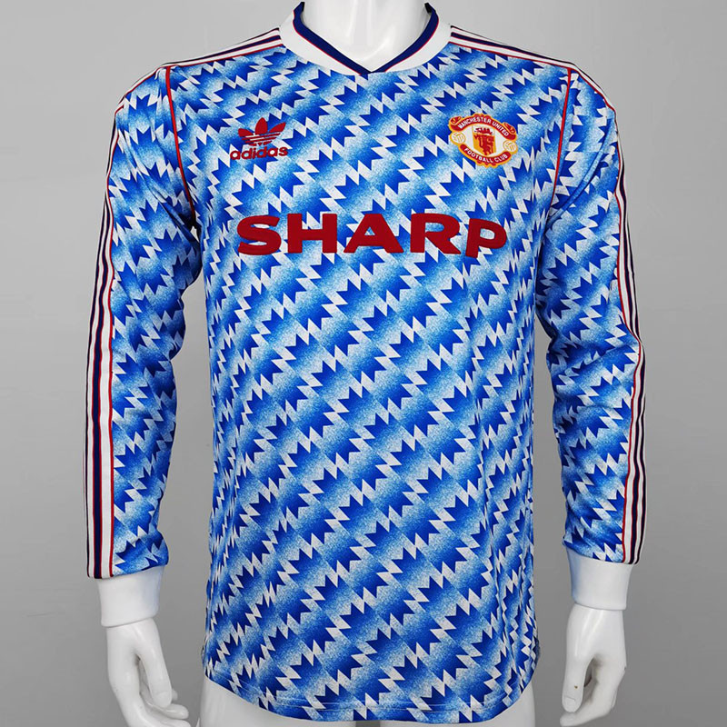 1991-1992 Man Utd Away Long Sleeve Retro Soccer Jersey