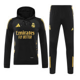 Mens Real Madrid Hoodie Sweatshirt + Pants Training Suit Black II 2024/25