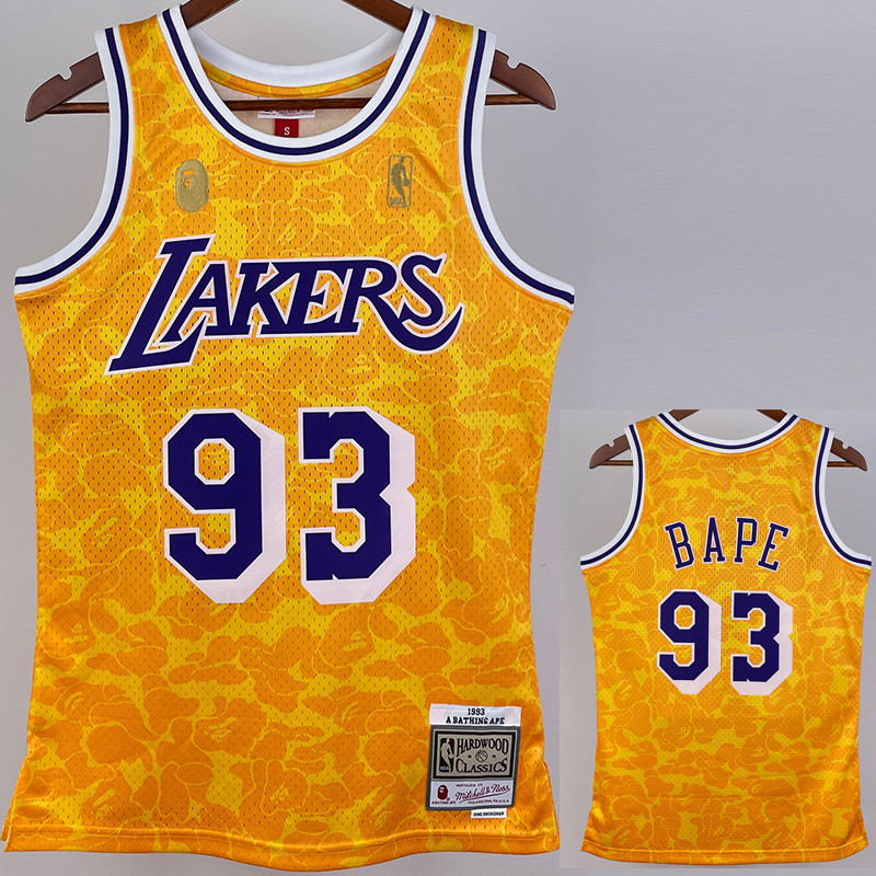 2023 LAKERS & BAPE #93 Yellow Top Quality Hot Pressing NBA Jersey
