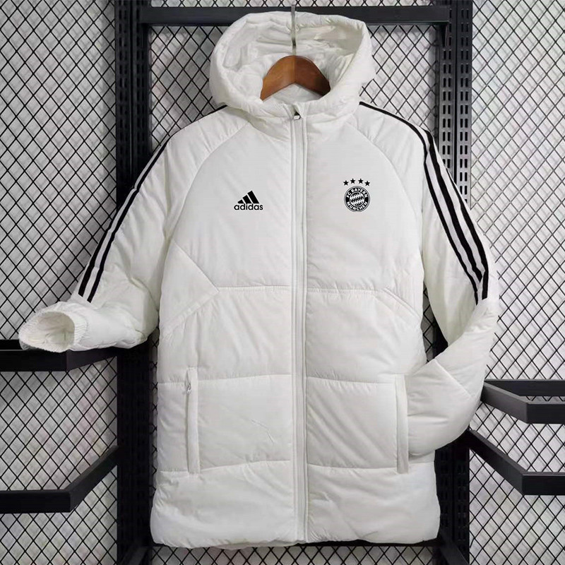 23-24 Bayern White Hooded Cotton Coat Black Edge