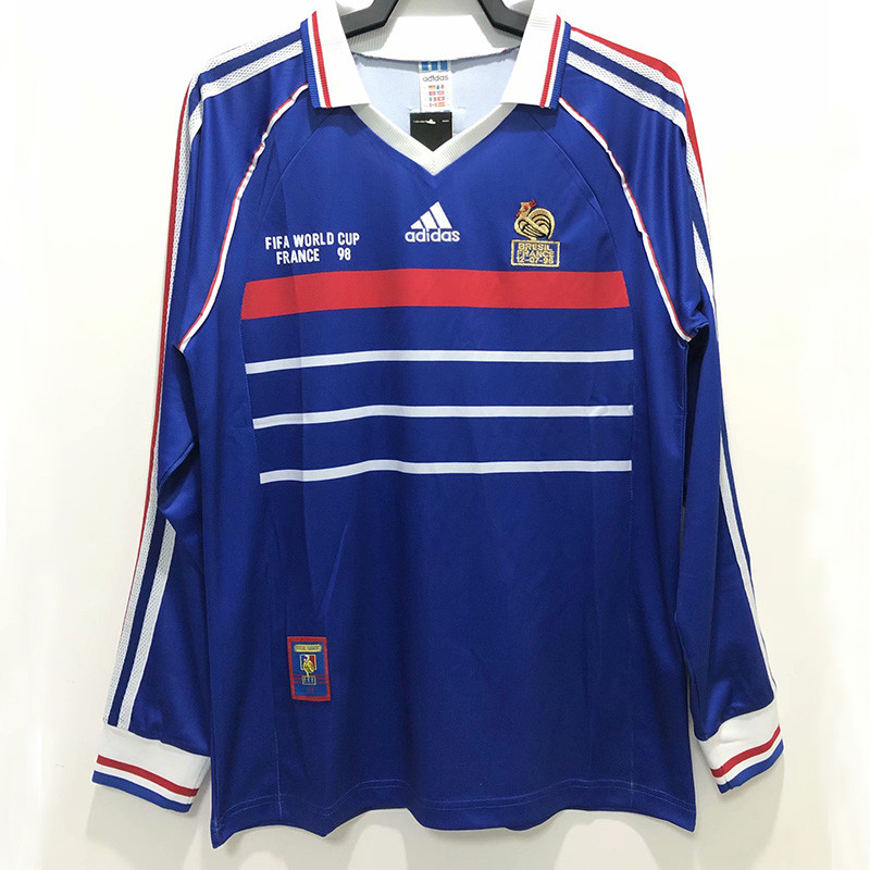1998 France Home Long Sleeve Retro Soccer Jersey
