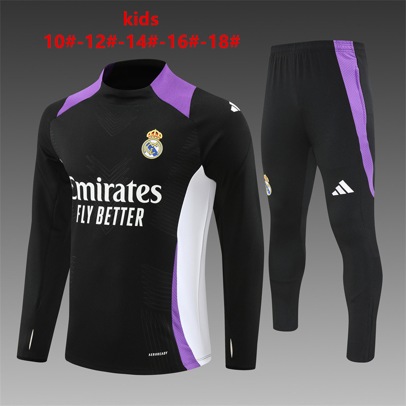 Kids Real Madrid Training Suit Black - Purple 2024/25