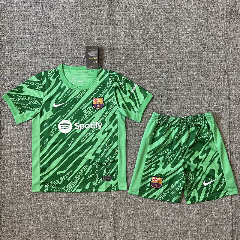 24-25 Mens Barcelona Green Goalkeeper Kids Soccer Jersey