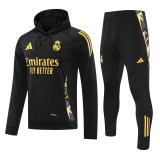 Mens Real Madrid Hoodie Sweatshirt + Pants Training Suit Black II 2024/25