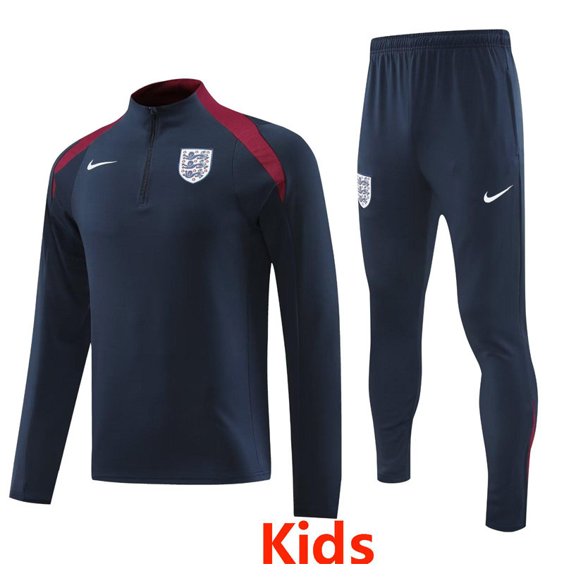 24-25 England Royal Blue Kids Half Pull Tracksuit