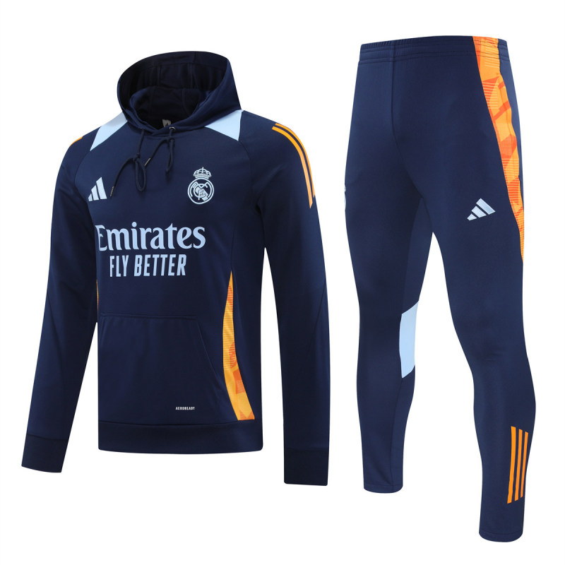 Mens Real Madrid Hoodie Sweatshirt + Pants Training Suit Royal 2024/25