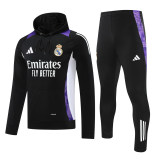 Mens Real Madrid Hoodie Sweatshirt + Pants Training Suit Black 2024/25