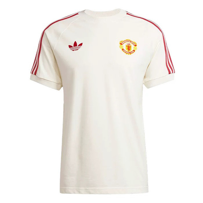 Mens Adidas Originals Manchester United Jersey 3 Stripes Pure Cotton White Shirt 2024/25 - Match