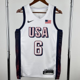 2024 Olympic Game USA JAMES # 6 White Basketball Jersey
