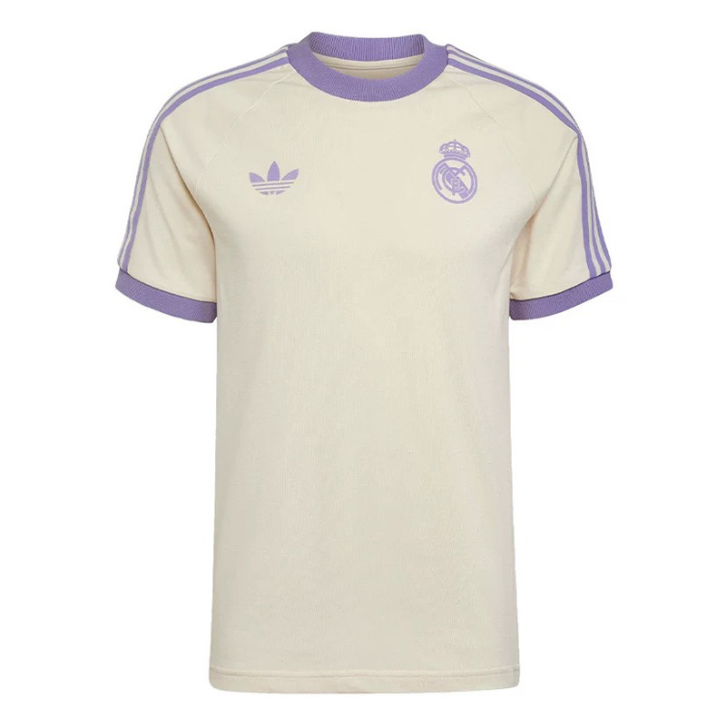 Mens Adidas Originals Real Madrid Jersey 3 Stripes Pure Cotton Cream Shirt 2024/25 - Match