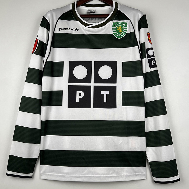 2001-2002 Sporting Lisbon Home Long Sleeve Retro Soccer Jersey