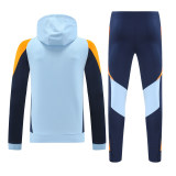 Mens Real Madrid Hoodie Sweatshirt + Pants Training Suit Light Blue 2024/25
