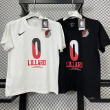 T187 Trail Blazers LILLARD #0 White High Quality Casual T-Shirt