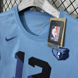 T191 Grizzlies MORANT #12 Lake blue High Quality Casual T-Shirt
