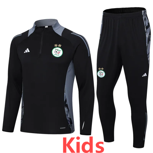 24-25 Algeria Black Kids Half Pull Tracksuit
