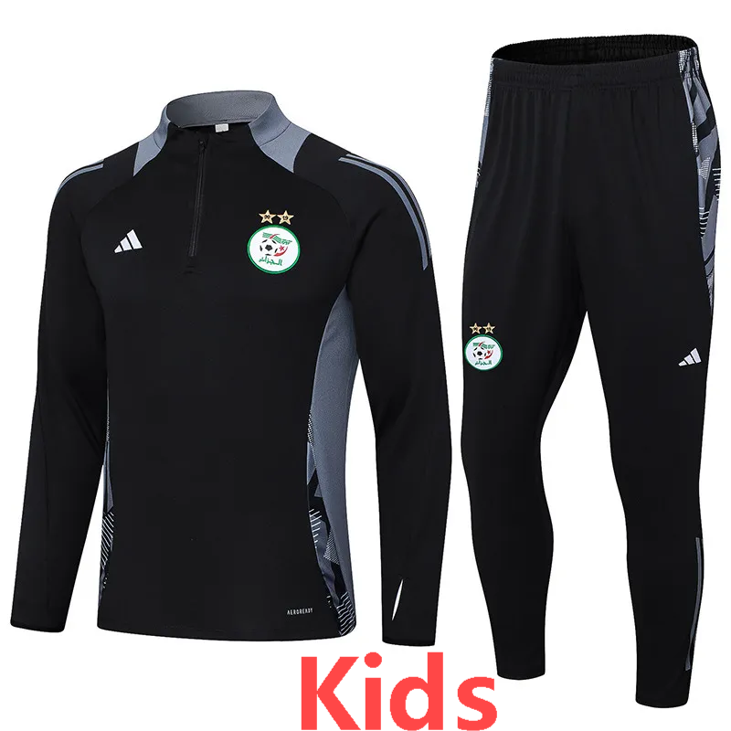 24-25 Algeria Black Kids Half Pull Tracksuit