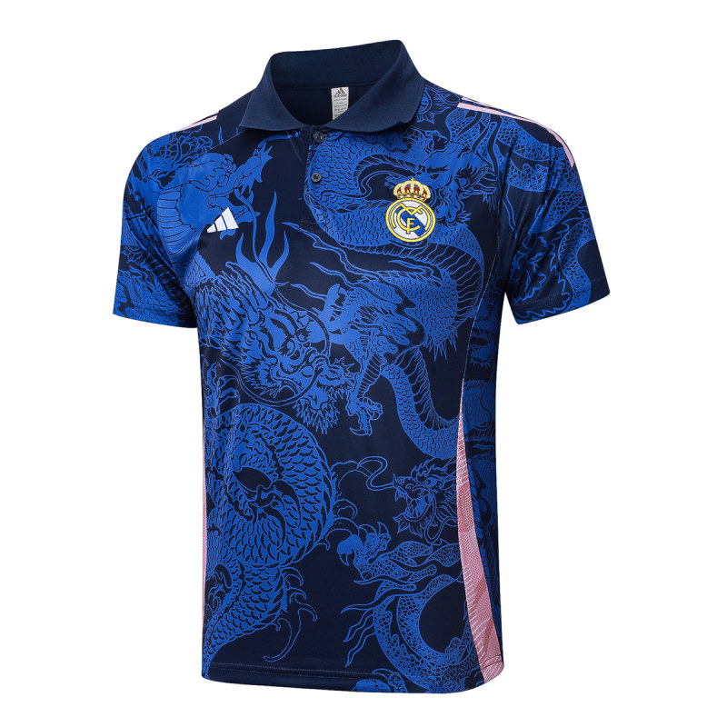 Mens Real Madrid Polo Shirt Blue Dragon 2024/25