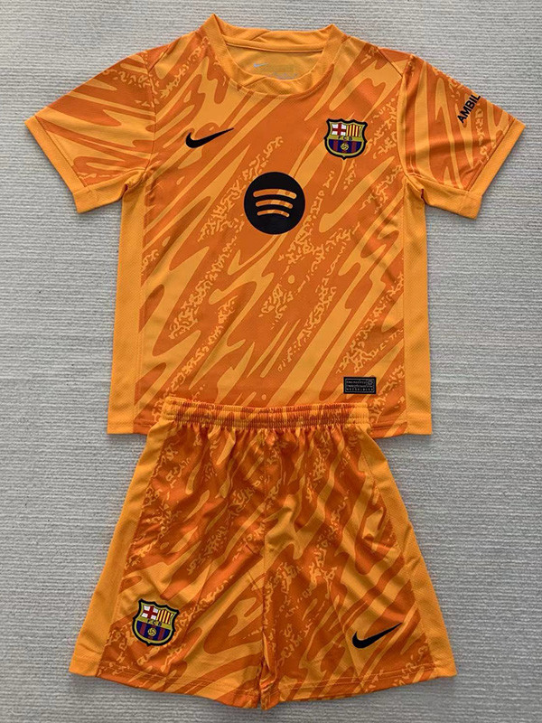24-25  Barcelona Orange Goalkeeper Kids Soccer Jersey