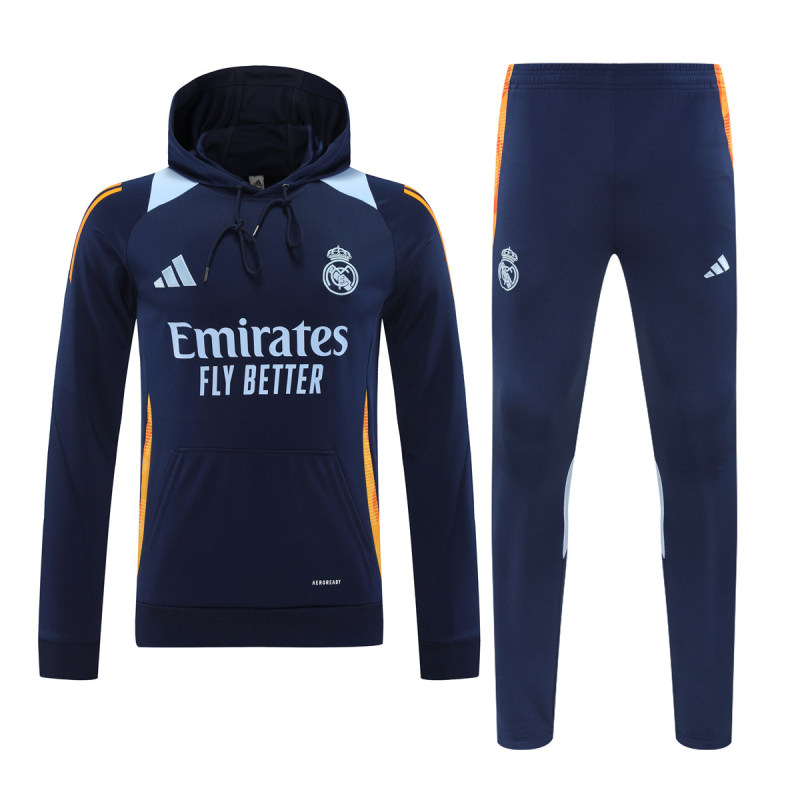 Mens Real Madrid Hoodie Sweatshirt + Pants Training Suit Royal 2024/25