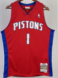 2008-09 Pistons IVERSON #1 Red Retro Top Quality Hot Pressing NBA Jersey