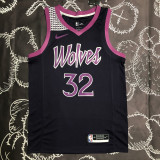 Timberwolves TOWNS #32 Purple Black Top Quality Hot Pressing NBA Jersey