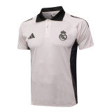 Mens Real Madrid Polo Shirt Light Grey 2024/25