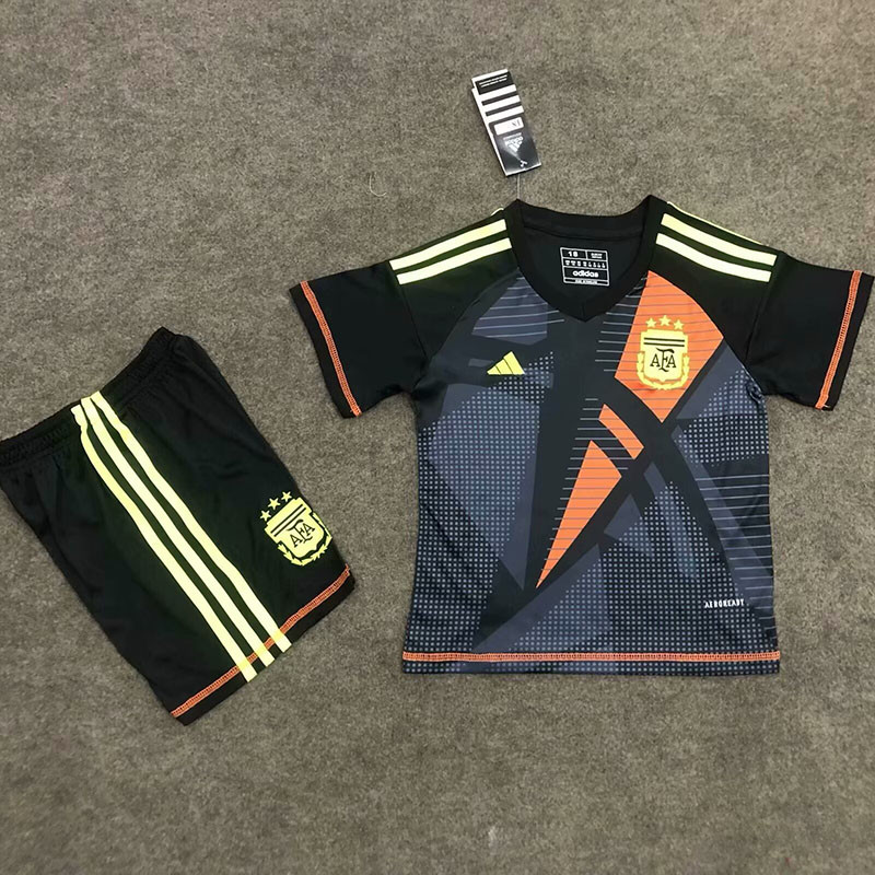 24-25 Argentina Black Grey GoalKeeper Kids Soccer Jersey