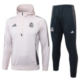 Mens Real Madrid Hoodie Sweatshirt + Pants Training Suit Pale Pink 2024/25