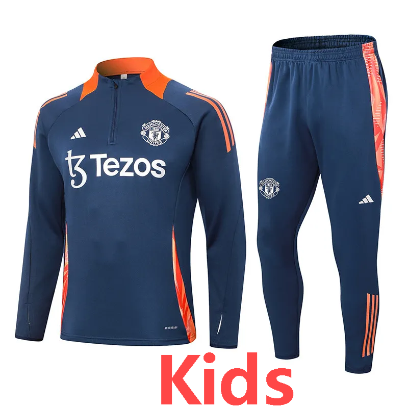 24-25 Man Utd Royal blue Kids Half Pull Tracksuit